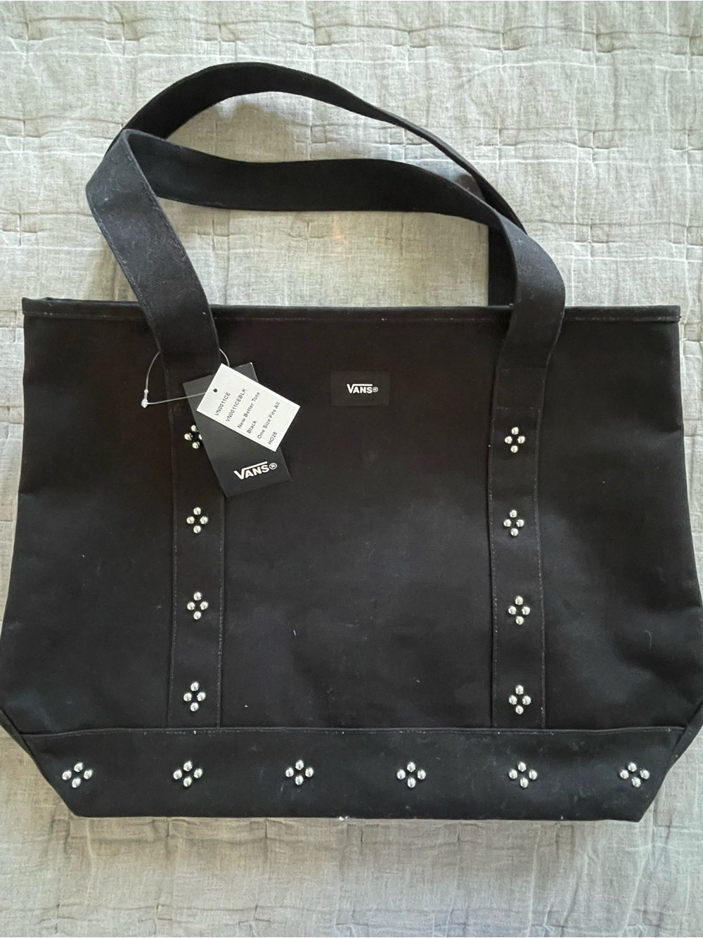 Vans Studded Pergs Tote Bag Canvas Shoulder Bag Black, Rare - Picture 2 of 9